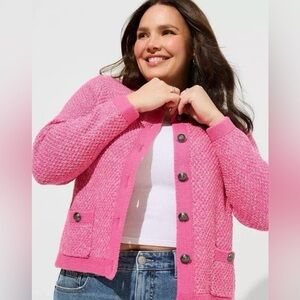 20 Torrid Pink and White Marled Cotton Blend Button Down Cardigan Sweater